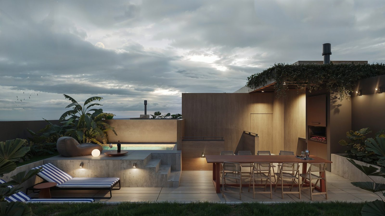 Terraza privada al atardecer